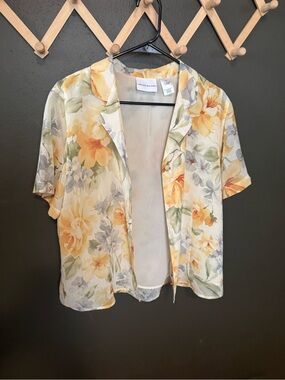 Alfred Dunner Cream Blouse with Yellow Floral Accents